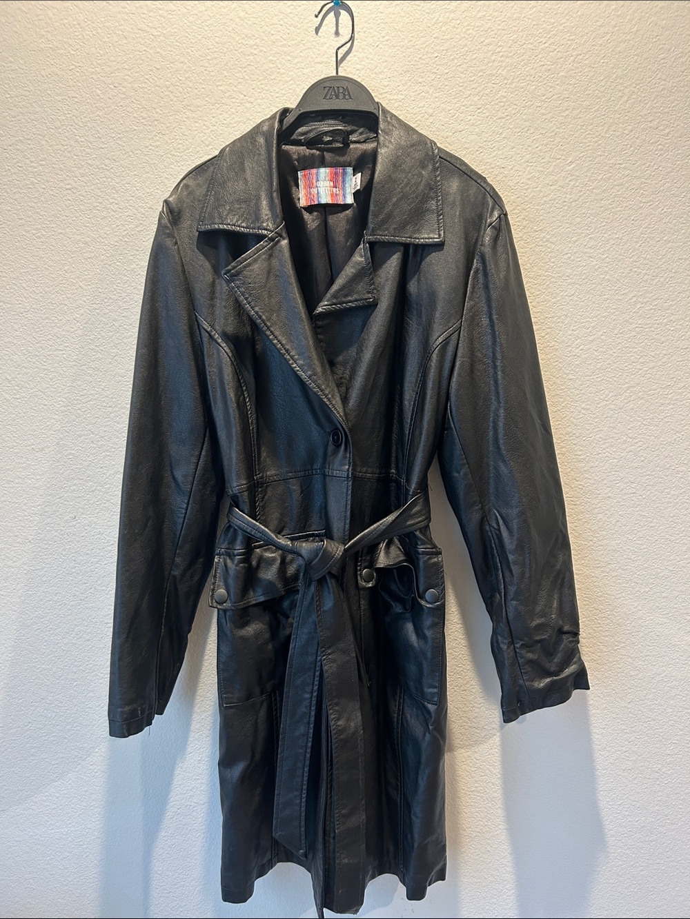 Urban Outfitters Black Leather Trench Coat with Belt